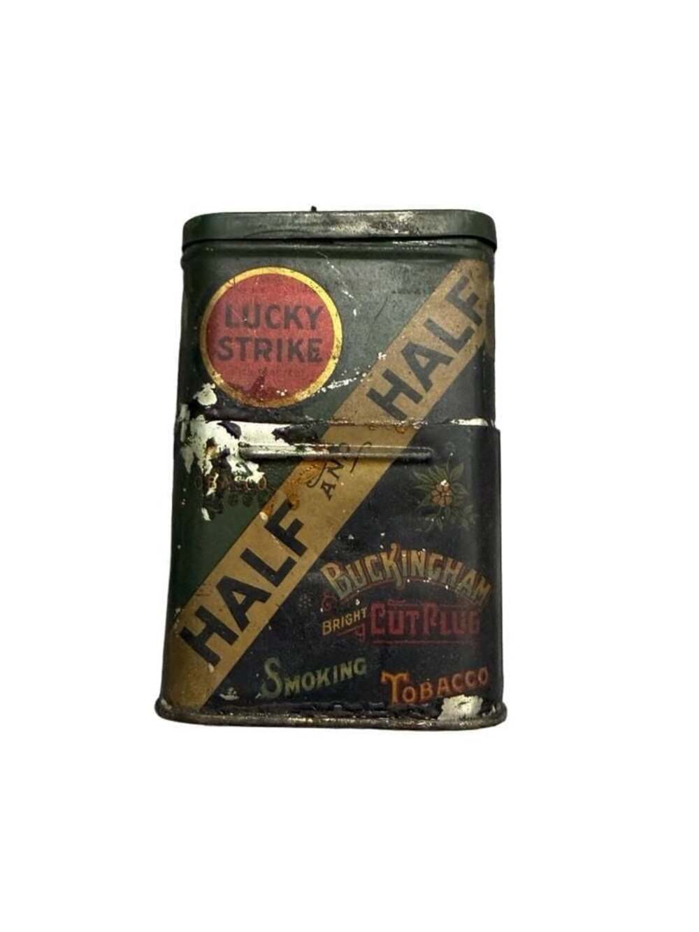 1930 Vintage Lucky Strike Half and Half Tobacco Pocket Tin